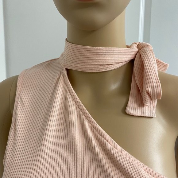 1. State The Artist Shadow One Shoulder Tie Neck Top. Pink. Small. Pastel - Picture 6 of 12